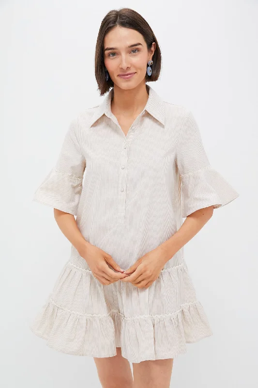Mini dresses with ruched bodices for a feminine touch Tan Stripe Mckenna Dress