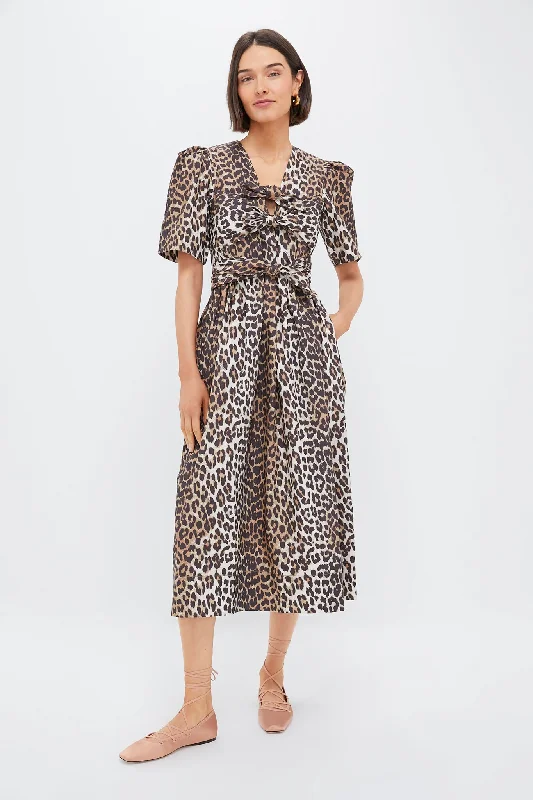 Mini dresses with pom - pom trims for a playful feel Leopard Tie Strap Midi Dress