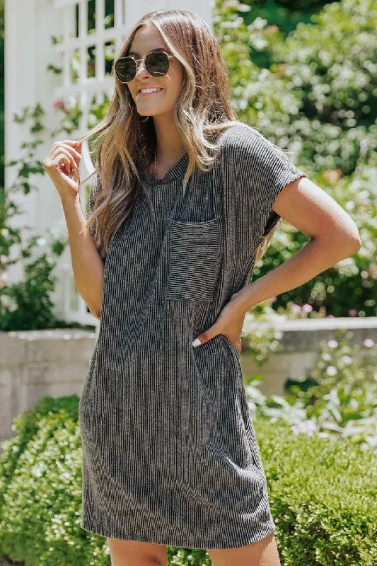 Leather mini dresses for a edgy style Remy Ribbed Pocket Tee Mini Dress