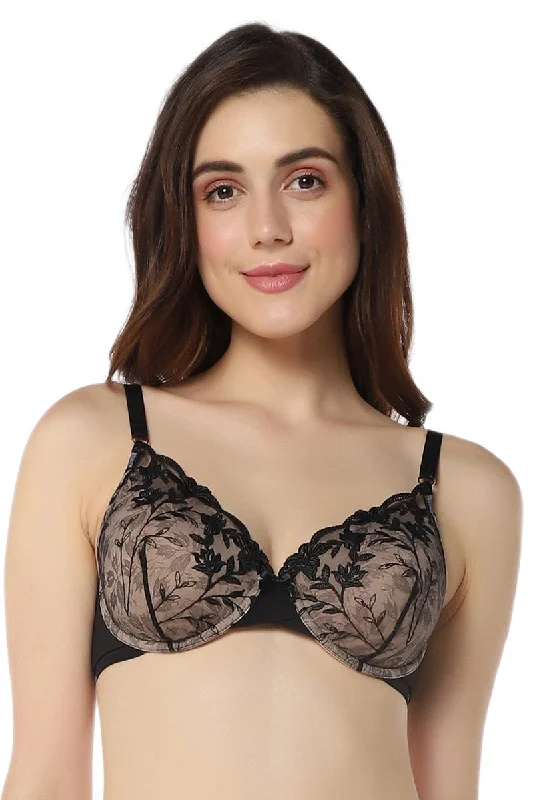 Nursing underwire wired bras for breastfeeding moms Sheer Luxe Padded Wired Demi Bra - Black & Stucco Nursing underwire wired bras for breastfeeding moms Sheer Luxe Padded Wired Demi Bra - Black & Stucco