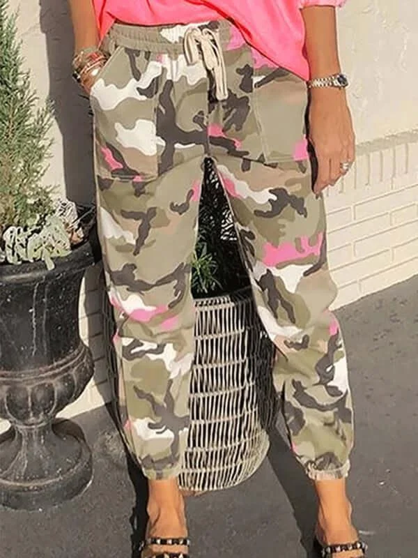Women's palazzo beach pants Casual Mid Waist Camouflage Women Pants