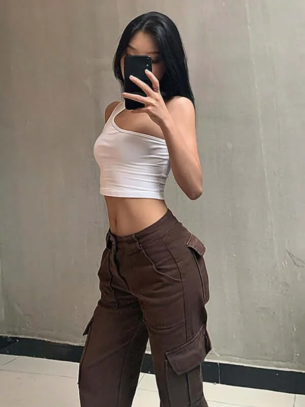 Plus Size Women's Drawstring - Waist Cargo Pants in Gray for a Relaxed and Casual Outfit Casual Wide Leg Women Cargo Pants Plus Size Women's Drawstring - Waist Cargo Pants in Gray for a Relaxed and Casual Outfit Casual Wide Leg Women Cargo Pants