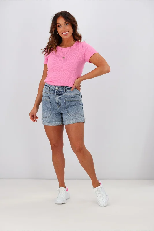 Ruffled Hem Women Shorts to Add a Feminine Touch Shine On Label Reggie Denim Patch Pocket Shorts Ruffled Hem Women Shorts to Add a Feminine Touch Shine On Label Reggie Denim Patch Pocket Shorts