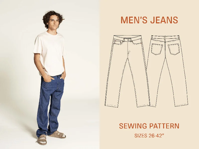 Colored women jeans in vibrant hues like red and yellow Jeans Sewing Pattern-Men's sizes 26-42" Colored women jeans in vibrant hues like red and yellow Jeans Sewing Pattern-Men's sizes 26-42"