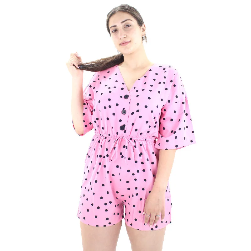 Denim women jumpsuits with ripped details for a casual - edgy look Women's Polka Dots V-Neck Jumpsuit,Pink Denim women jumpsuits with ripped details for a casual - edgy look Women's Polka Dots V-Neck Jumpsuit,Pink