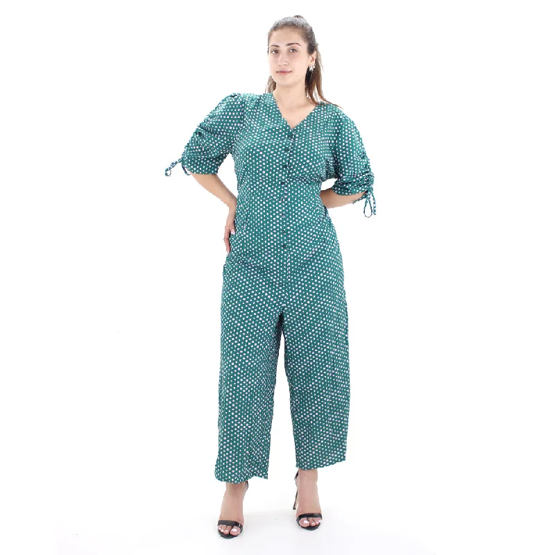 Floral print women jumpsuits for spring garden parties Women's Polka Dots V-Neck Jumpsuit,Green Floral print women jumpsuits for spring garden parties Women's Polka Dots V-Neck Jumpsuit,Green