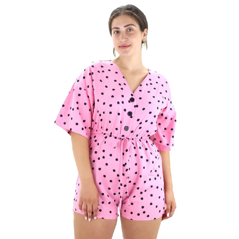 Women jumpsuits with tassel trims for a playful and fashionable touch Women's Polkadots Jumpsuit,Pink Women jumpsuits with tassel trims for a playful and fashionable touch Women's Polkadots Jumpsuit,Pink