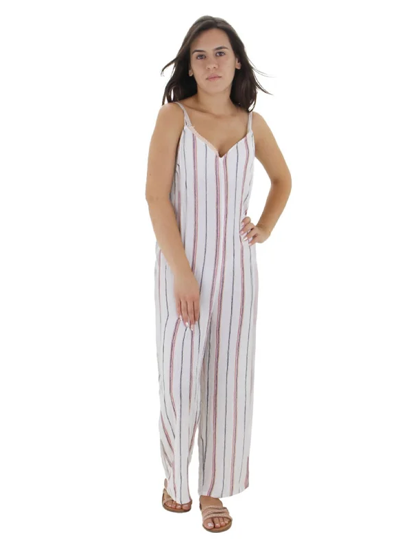 Women jumpsuits with a criss - cross back for a flirty and eye - catching detail Women's Striped Spaghetti Strap Jumpsuit,White Women jumpsuits with a criss - cross back for a flirty and eye - catching detail Women's Striped Spaghetti Strap Jumpsuit,White