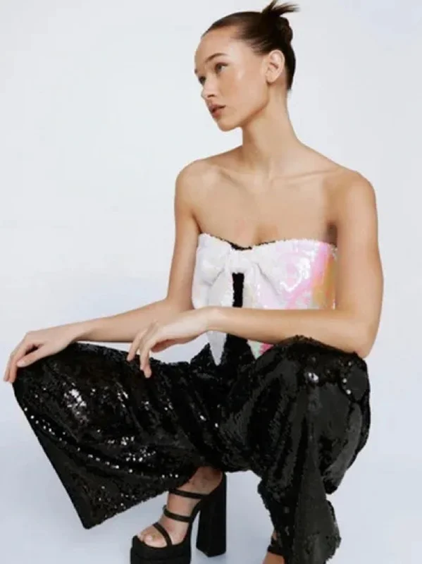 Women jumpsuits with cut - out details on the bodice for a trendy and bold look Women's Sequined Jumpsuit,Black Women jumpsuits with cut - out details on the bodice for a trendy and bold look Women's Sequined Jumpsuit,Black