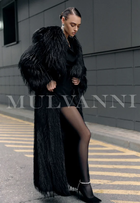 Women's Artificial Fur - Trimmed Anniversary Outfits​ AGNESIA Black Faux Fur Coat