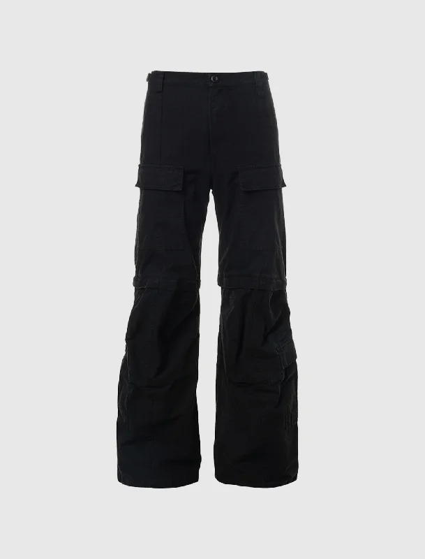 Plus Size Women's Drawstring - Waist Cargo Pants in Gray for a Relaxed and Casual Outfit FLARED CARGO PANTS Plus Size Women's Drawstring - Waist Cargo Pants in Gray for a Relaxed and Casual Outfit FLARED CARGO PANTS