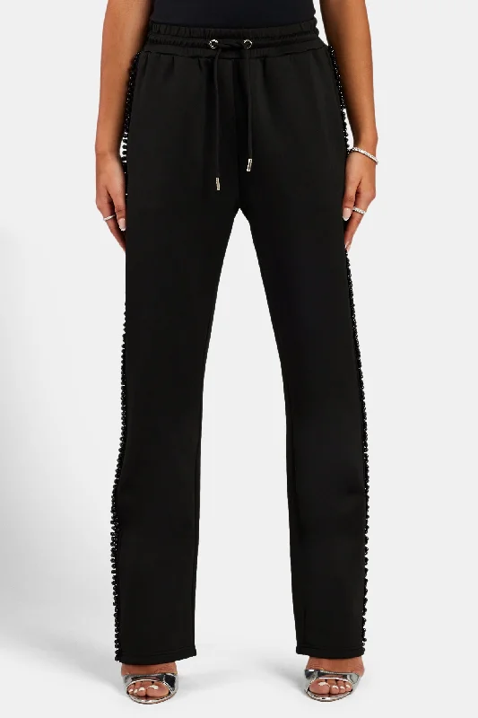 Women's Split - Hem Sweatpants in Burgundy for a Unique and Fashionable Twist Black Bead Detail Jogger - Black Women's Split - Hem Sweatpants in Burgundy for a Unique and Fashionable Twist Black Bead Detail Jogger - Black