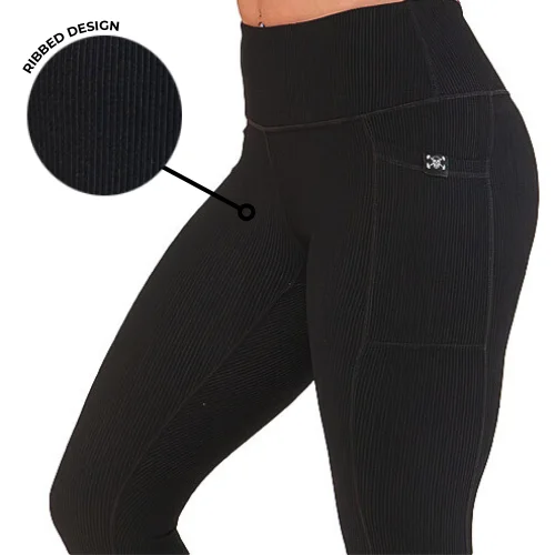 Women's evening - wear tight trousers Ribbed Leggings | Black