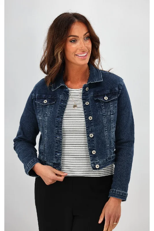 Women's cropped leather jackets with silver zippers for a punk - inspired outfit By Lily Denim Jacket Blue Women's cropped leather jackets with silver zippers for a punk - inspired outfit By Lily Denim Jacket Blue