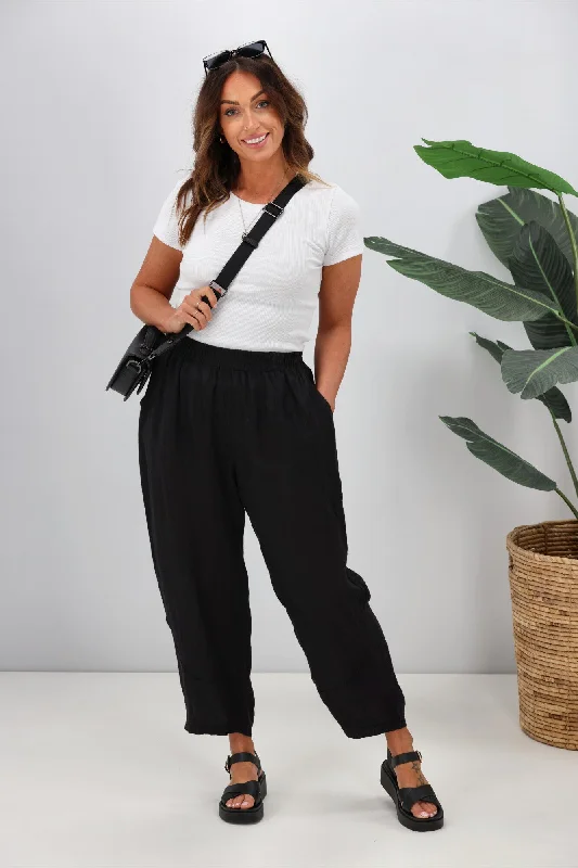 Women's purple tight trousers Cali & Co Linen Pant with Side Pocket Black