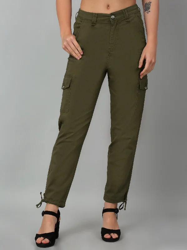 Plus Size Women's High - Waisted Cotton Cargo Pants in Black for a Sleek and Stylish Look Women's Casual  Olive Green Ankle length Mid rise Cargo Pants