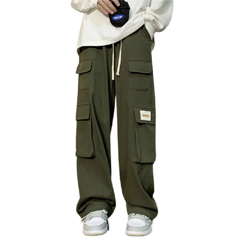 Plus Size Women's High - Waisted Cotton Cargo Pants in Black for a Sleek and Stylish Look Casual Large Pocket Drawstring Straight-Leg Cargo Pants