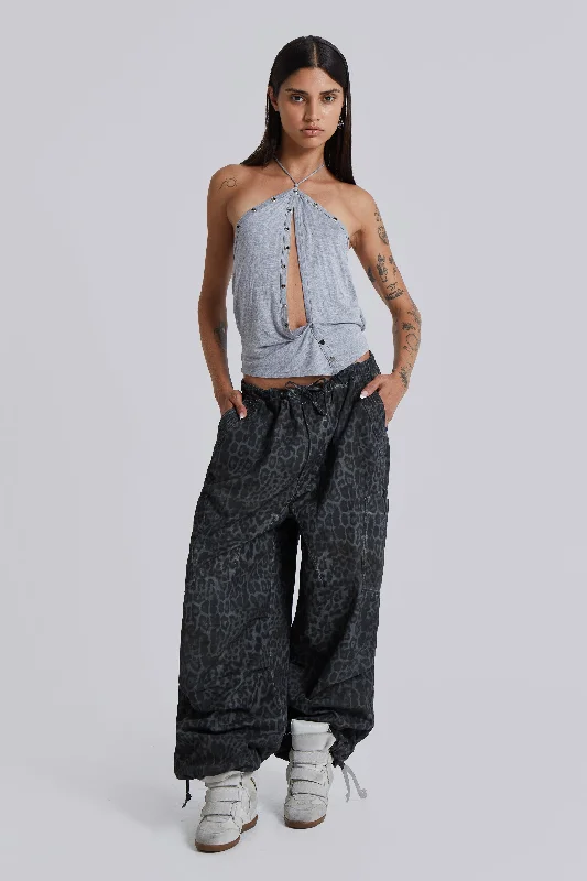 Plus Size Women's Cargo Jumpsuit - Style Pants in White for a One - Piece Fashion Statement Charcoal Leopard Parachute Pants Plus Size Women's Cargo Jumpsuit - Style Pants in White for a One - Piece Fashion Statement Charcoal Leopard Parachute Pants