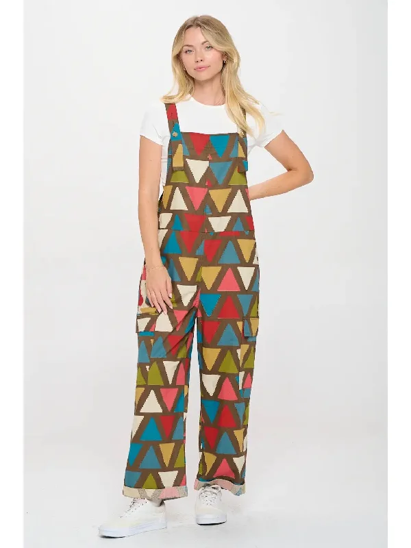 Sequined women jumpsuits for glamorous evening events Colourful Triangle Overalls