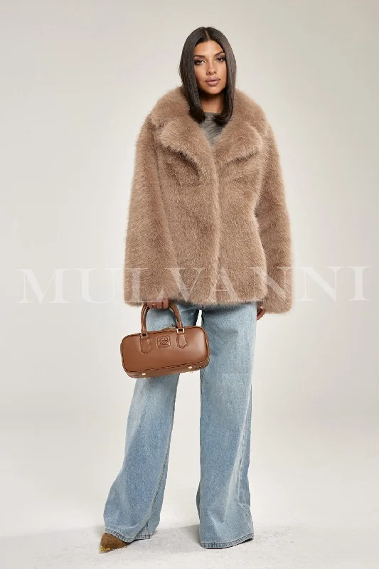 Women's Artificial Fur - Trimmed Business Attire​ EBBA Camel Faux Fur Coat