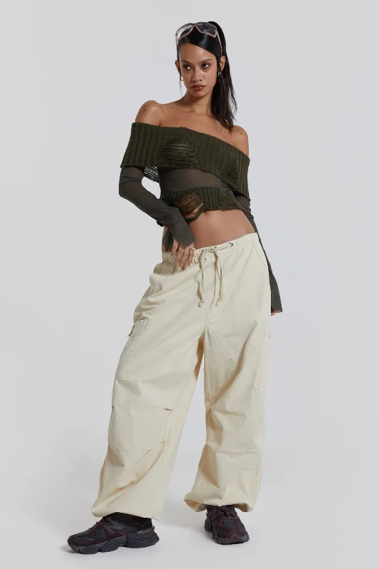 Women's Slim Fit Ripstop Cargo Pants in Olive Green for Outdoor Adventures Ecru Parachute Cargo Pants Women's Slim Fit Ripstop Cargo Pants in Olive Green for Outdoor Adventures Ecru Parachute Cargo Pants
