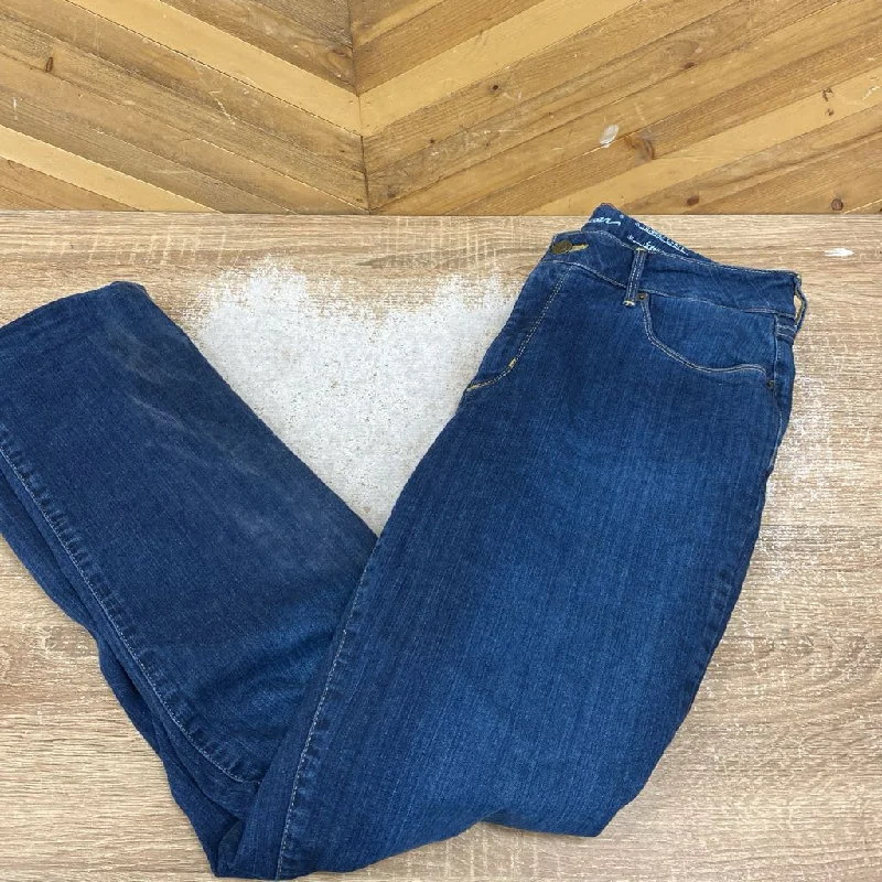 Acid - wash women jeans with a retro finish Eddie Bauer - Fleece-Lined Straight-Leg Jeans - MSRP $129: Dark Denim-women-14 Acid - wash women jeans with a retro finish Eddie Bauer - Fleece-Lined Straight-Leg Jeans - MSRP $129: Dark Denim-women-14