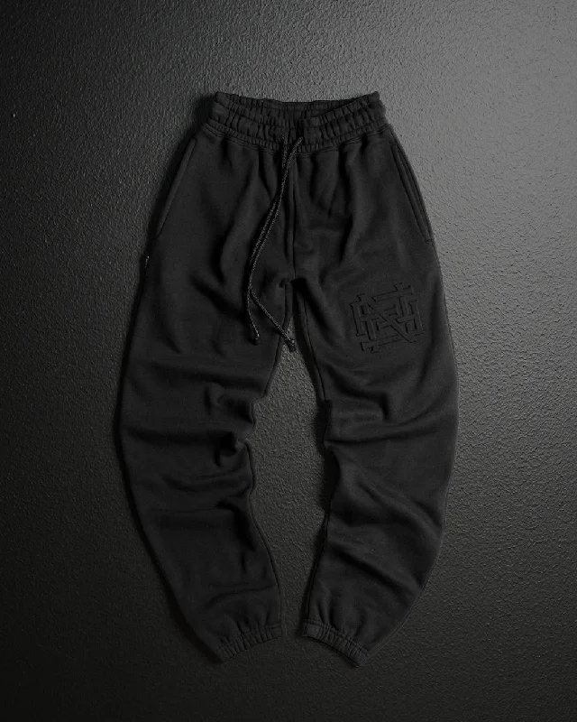 Women's Ankle - Length Sweatpants in Olive Green with Reflective Stripes for Nighttime Runs EMBOSSED CHAMP JOGGERS-BLACK
