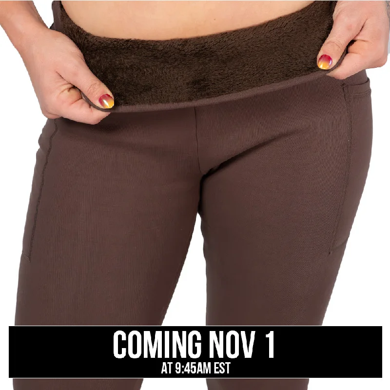 Women's vintage - inspired tight trousers Fleece Lined Leggings | Chocolate