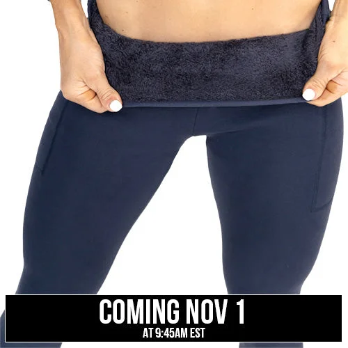 Women's mid - waisted straight - leg tight trousers Fleece Lined Leggings | Navy