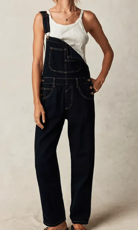 Women jumpsuits with an empire waist for a figure - enhancing look Free People Black Denim Ziggy Overalls Women jumpsuits with an empire waist for a figure - enhancing look Free People Black Denim Ziggy Overalls