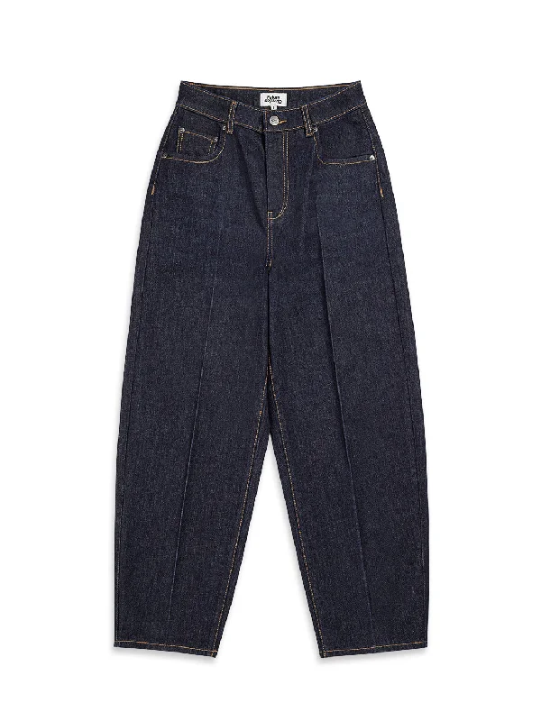 Women jumpsuits with tiered pants for added volume and style High Rise Indigo Barrel Women jumpsuits with tiered pants for added volume and style High Rise Indigo Barrel