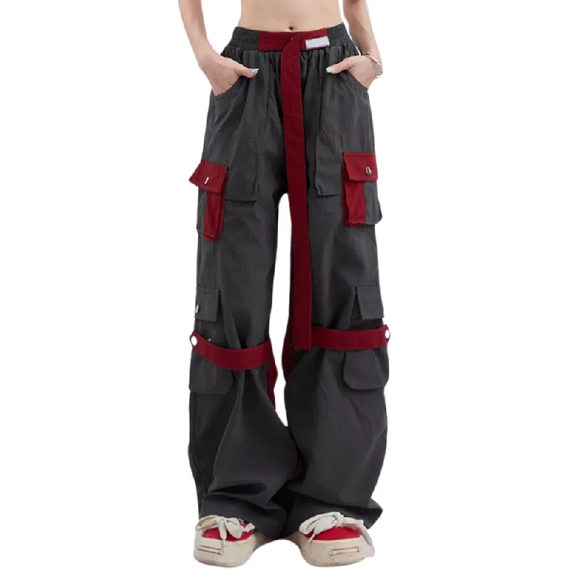Women's Wide - Leg Denim Cargo Pants in Dark Wash with Distressed Details for a Trendy Appearance High Street Multi-Pocket Functional Cargo Pants Women's Wide - Leg Denim Cargo Pants in Dark Wash with Distressed Details for a Trendy Appearance High Street Multi-Pocket Functional Cargo Pants
