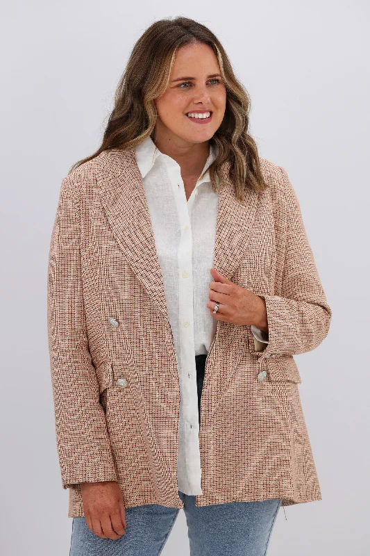 Plus Size Women's Embroidered Blazers in Floral Patterns for a Feminine Touch Leoni Boyfriend Blazer Beige Check