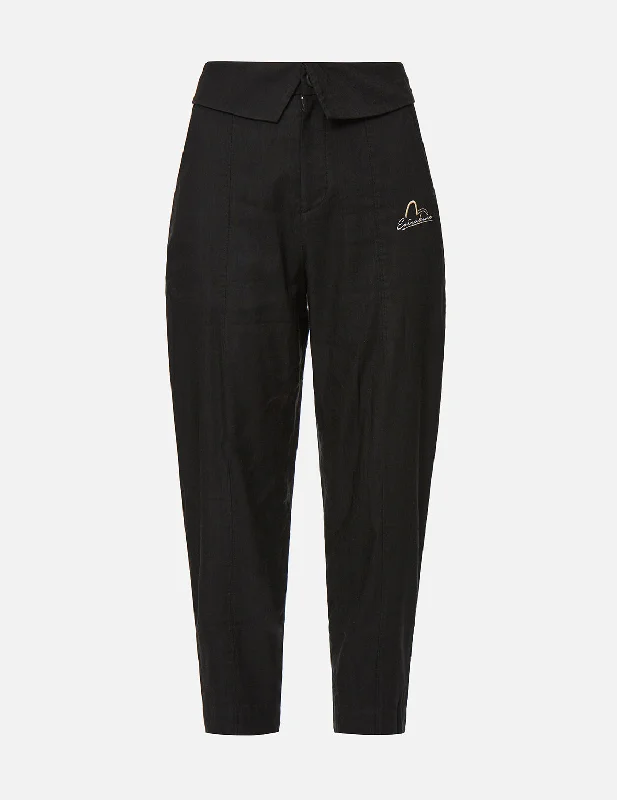High - Waisted Women's Jogger Sweatpants in Black with Zip Pockets for a Stylish and Practical Look Logo Embroidery Tapered Pants High - Waisted Women's Jogger Sweatpants in Black with Zip Pockets for a Stylish and Practical Look Logo Embroidery Tapered Pants