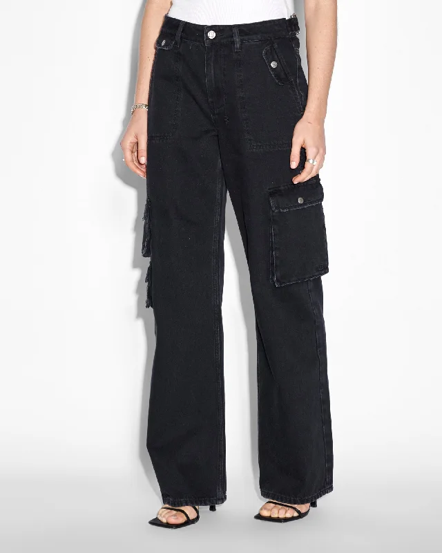 Women's Cargo Jogger Pants in Charcoal with Reflective Stripes for Nighttime Exercises LOW RIDER STEALTH CARGO Women's Cargo Jogger Pants in Charcoal with Reflective Stripes for Nighttime Exercises LOW RIDER STEALTH CARGO