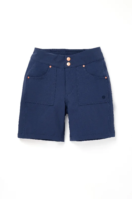 Cuffed Women Shorts for a Laid - Back and Trendy Look Mid Length Trek Shorts - Deep Navy Cuffed Women Shorts for a Laid - Back and Trendy Look Mid Length Trek Shorts - Deep Navy