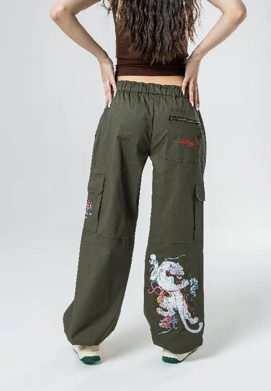 Regular Fit Women's Cargo Pants with Embroidered Details in Pink for a Unique and Stylish Touch Womens Mystic Panther Cargo Pants Trousers - Olive Regular Fit Women's Cargo Pants with Embroidered Details in Pink for a Unique and Stylish Touch Womens Mystic Panther Cargo Pants Trousers - Olive