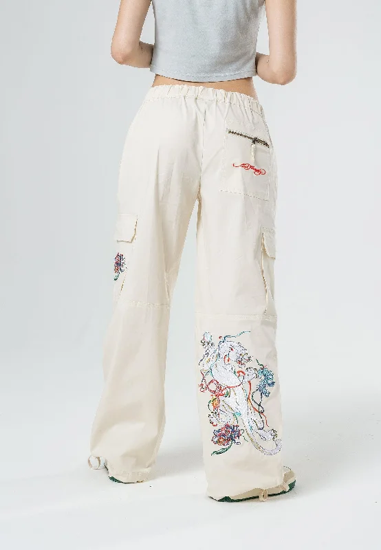Plus Size Women's Cargo Jumpsuit - Style Pants in White for a One - Piece Fashion Statement Womens Mystic Panther Cargo Pants Trousers - Ecru Plus Size Women's Cargo Jumpsuit - Style Pants in White for a One - Piece Fashion Statement Womens Mystic Panther Cargo Pants Trousers - Ecru