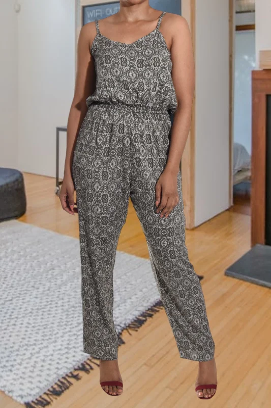 Women jumpsuits with high - low hems for a modern and fashion - forward style Olive And White Strappy Jumpsuit Women jumpsuits with high - low hems for a modern and fashion - forward style Olive And White Strappy Jumpsuit