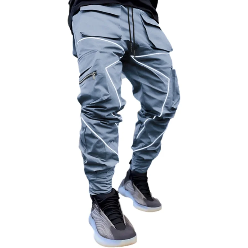 Women's Cargo Pants with Knee Pads in Black for Skateboarding or Biking Reflective Line Cargo Pants-Blue Women's Cargo Pants with Knee Pads in Black for Skateboarding or Biking Reflective Line Cargo Pants-Blue