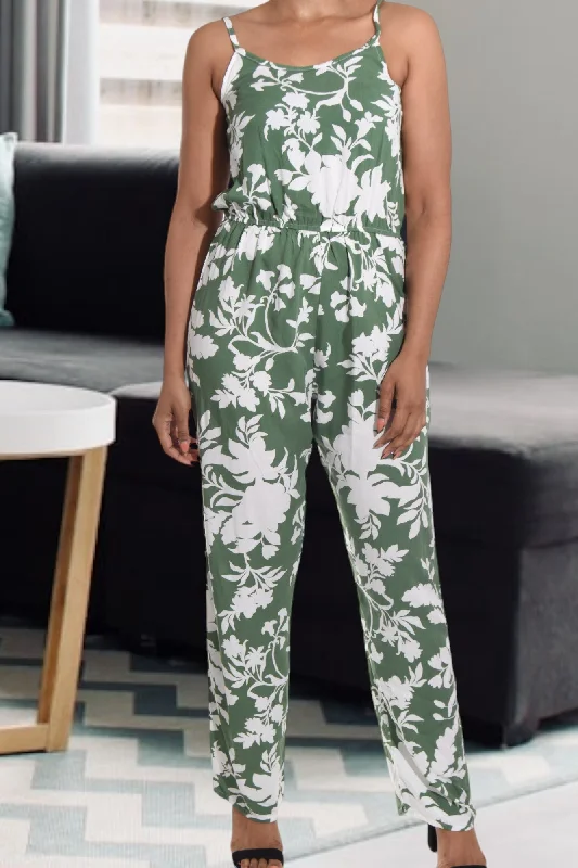 Women jumpsuits with an empire waist for a figure - enhancing look Sage And White Strappy Jumpsuit Women jumpsuits with an empire waist for a figure - enhancing look Sage And White Strappy Jumpsuit