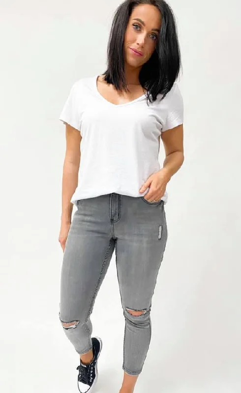 Women's luxury - brand tight trousers Shine On Label Jagger Cropped Slim Leg Jean Washed Charcoal