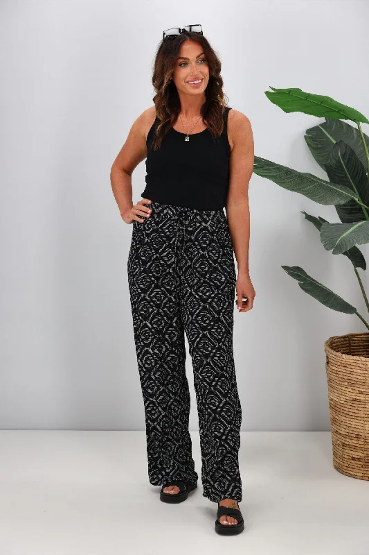 Women's anti - odor tight trousers Shine On Label Sakura Printed Wide Leg Pants Black