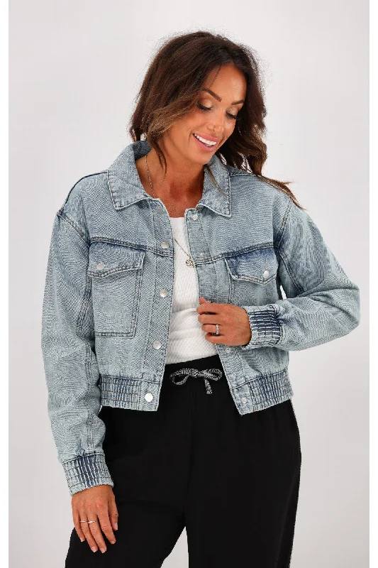 Women's double - breasted tweed jackets in classic colors for a sophisticated office look Shine On Label Theodore Denim Vintage Bomber Washed Indigo Women's double - breasted tweed jackets in classic colors for a sophisticated office look Shine On Label Theodore Denim Vintage Bomber Washed Indigo