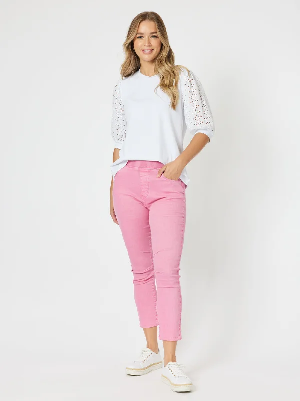 Women's travel - friendly tight trousers Threadz Bella Strech Jean Pink