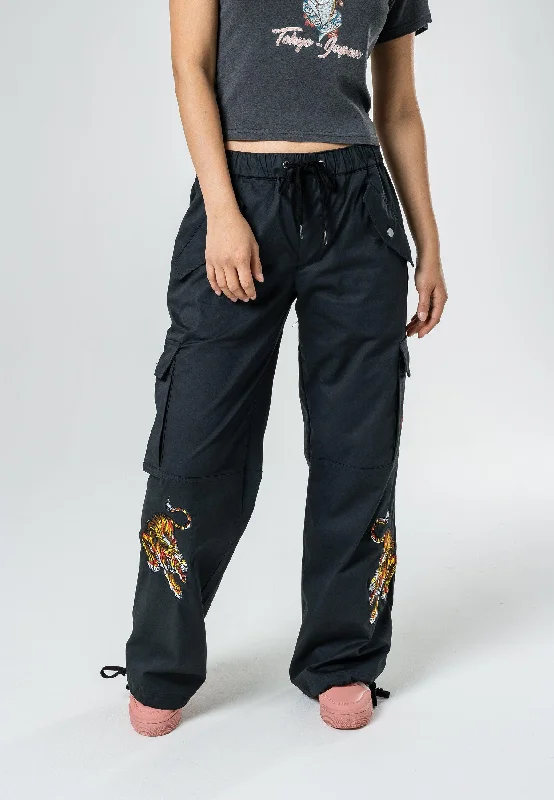 Plus Size Women's Drawstring - Waist Cargo Pants in Gray for a Relaxed and Casual Outfit Womens Tiger Cargo Pants Trousers - Black Plus Size Women's Drawstring - Waist Cargo Pants in Gray for a Relaxed and Casual Outfit Womens Tiger Cargo Pants Trousers - Black