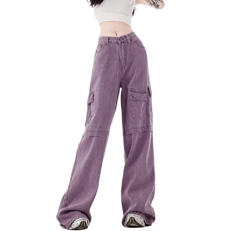 Plus Size Women's Printed Cargo Pants in Floral Patterns for a Feminine and Fun Style Women's American Retro Purple Cargo Pants Plus Size Women's Printed Cargo Pants in Floral Patterns for a Feminine and Fun Style Women's American Retro Purple Cargo Pants