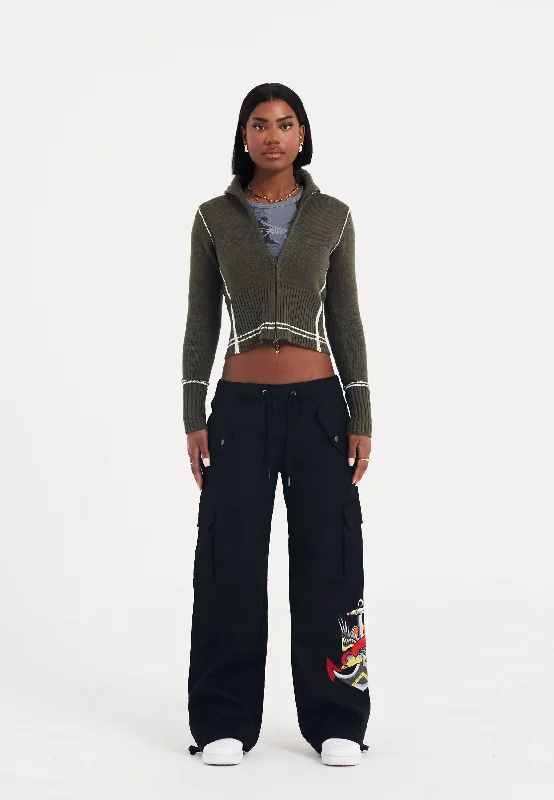Women's Slim Fit Ripstop Cargo Pants in Olive Green for Outdoor Adventures Womens Lucky Anchor Cargo Trousers Pants - Black Women's Slim Fit Ripstop Cargo Pants in Olive Green for Outdoor Adventures Womens Lucky Anchor Cargo Trousers Pants - Black