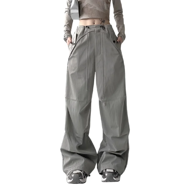 Plus Size Women's Elastic - Waist Cargo Pants in Navy Blue for Comfortable Everyday Wear Women's Solid Color Paratrooper Cargo Pants Plus Size Women's Elastic - Waist Cargo Pants in Navy Blue for Comfortable Everyday Wear Women's Solid Color Paratrooper Cargo Pants