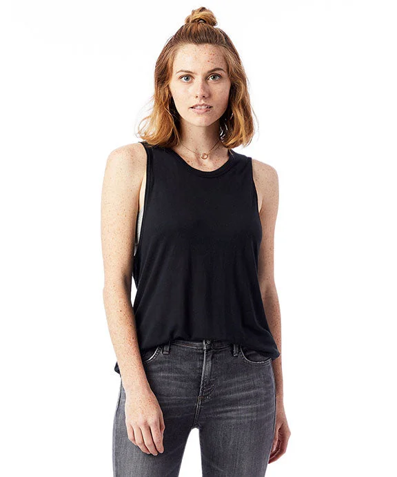 Plus Size Women's Embroidered Tank Tops in Boho Styles  3095B2 - Alternative Ladies Slinky-Jersey Muscle Tank Top | Black
